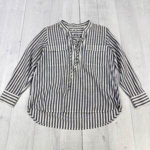 Madewell Womens Blue White Striped Lace Up Pullover Top Cotton S  Long Sleeve